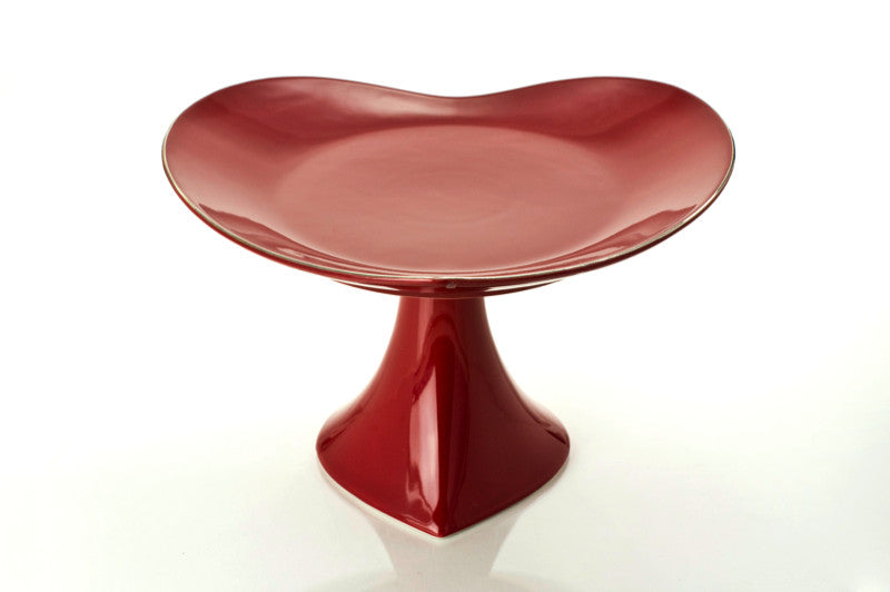 12" FOOTED CAKE PLATE PLATTER red/platinum