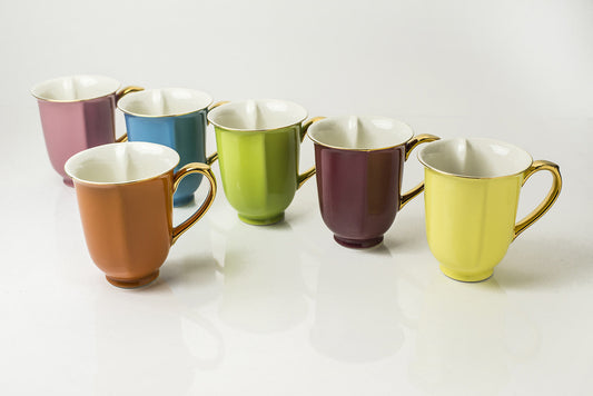 Set of 6 Assorted Gold Heart Mugs 12oz