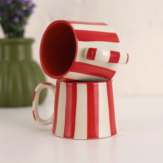 Ceramic Red Stripe Coffee cup- 220ml (SET OF 4)