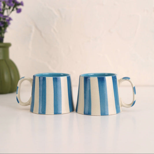Ceramic Aqua Blue Stripe Coffee cup- 220ml