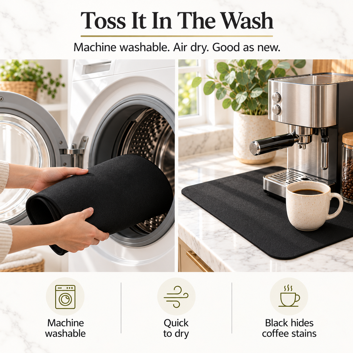 Black Dish Drying Mat — Super Absorbent, Non-Slip