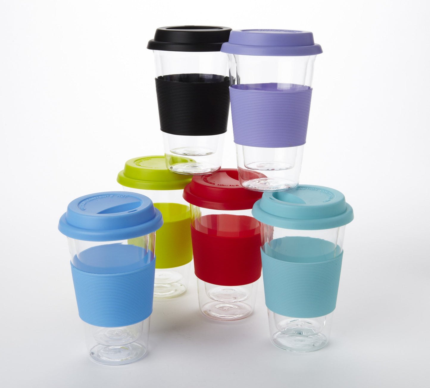 Set of 2 Light Blue Double Walled Glass Travel Mug