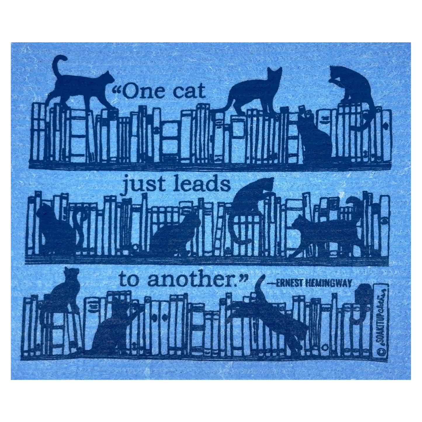 "One Cat Just Leads to Another" —Hemingway Cats + Books Soak iT Up Swedish Dishcloth Paper Towel Alternative
