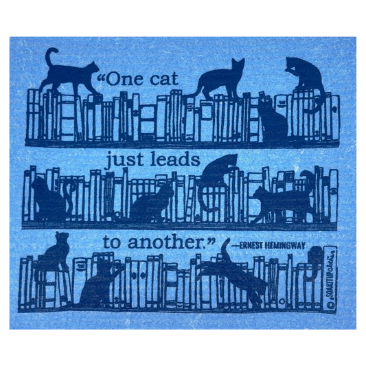 "One Cat Just Leads to Another" —Hemingway Cats + Books Soak iT Up Swedish Dishcloth Paper Towel Alternative