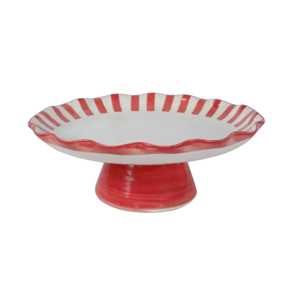 Ceramic Stripe Cake Stand,Red - 10 x 10 x 3.75 Inches