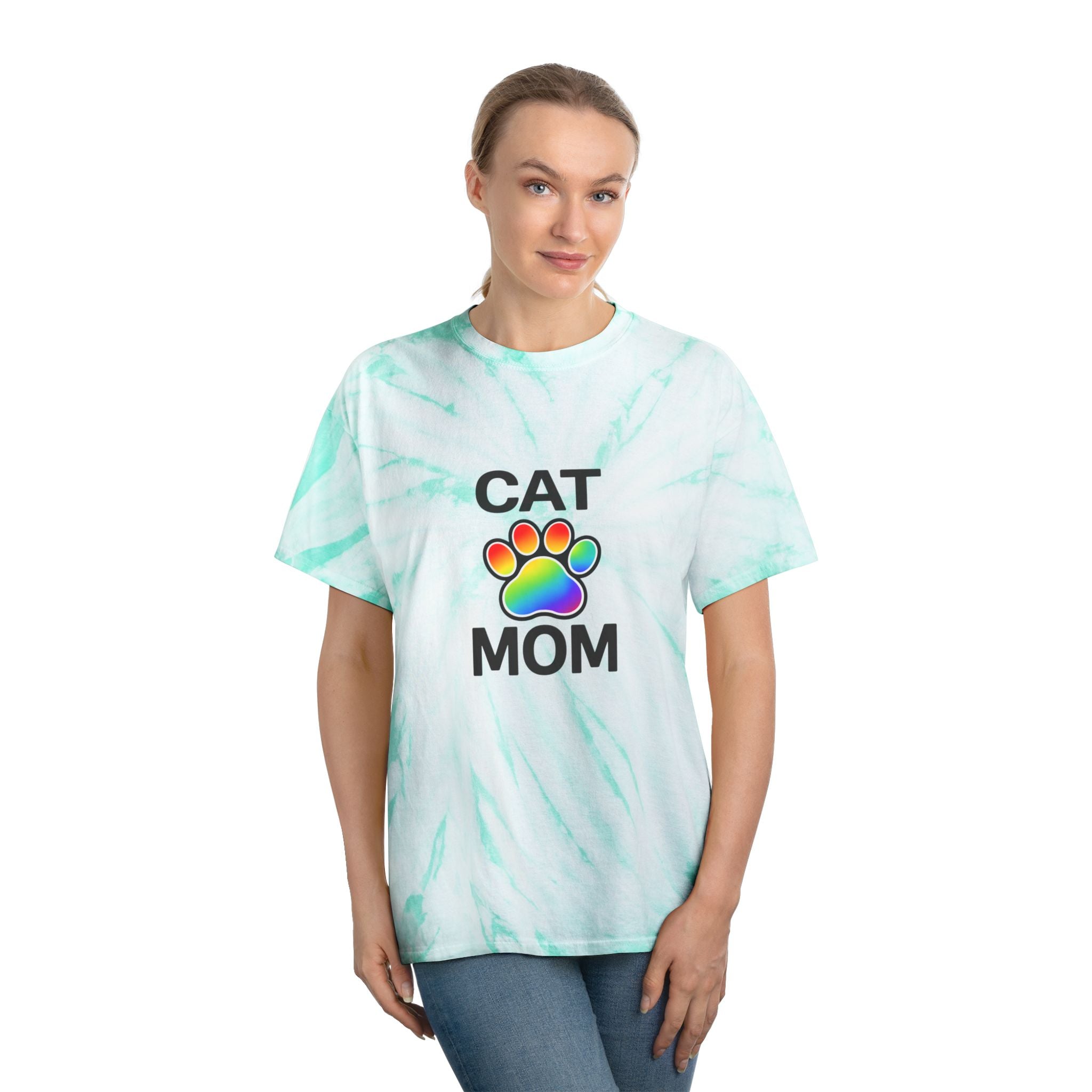 Pride Cat Mom Color Blast Tie-Dye Tee Sizes Small - 2XL (3 colors)