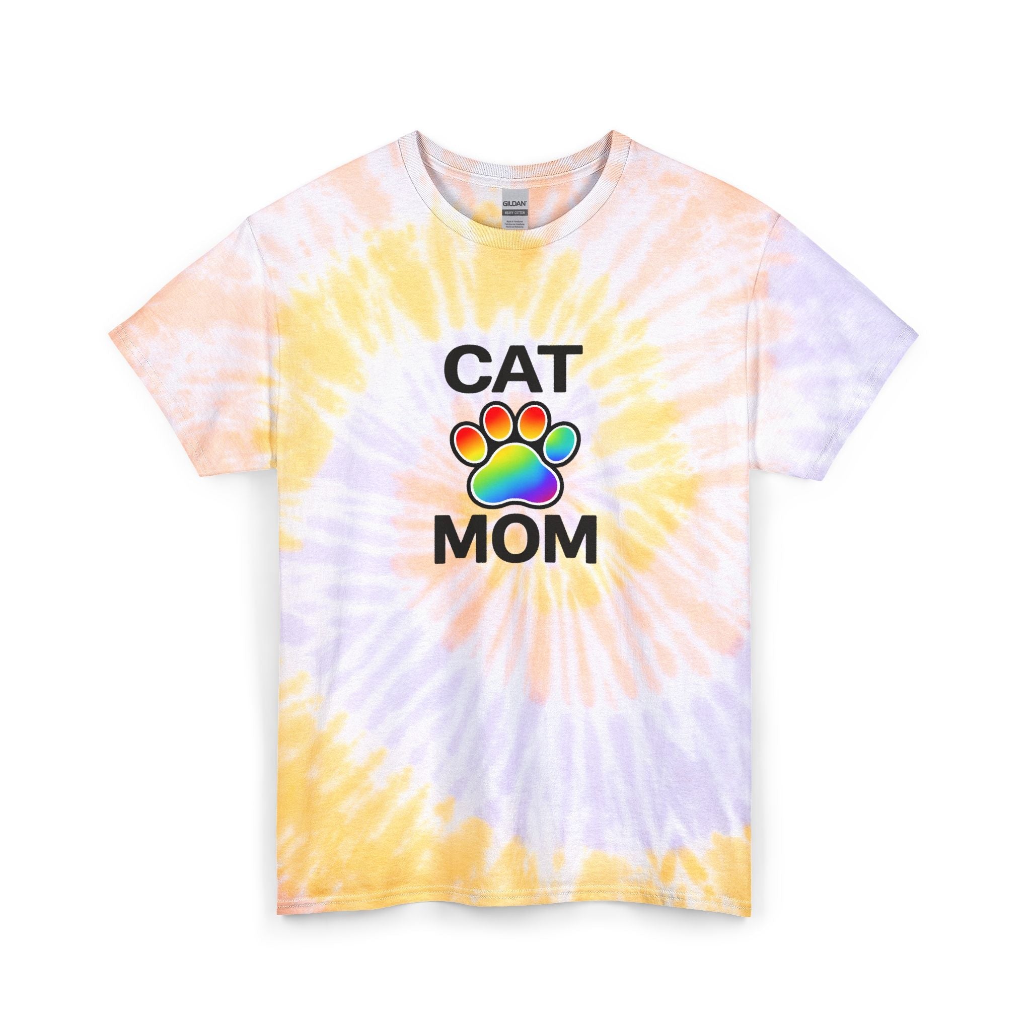 Pride Cat Mom Spiral Tie Dye Tee Unisex Cotton T-Shirt Sizes Small - 2 XL (2 colors)