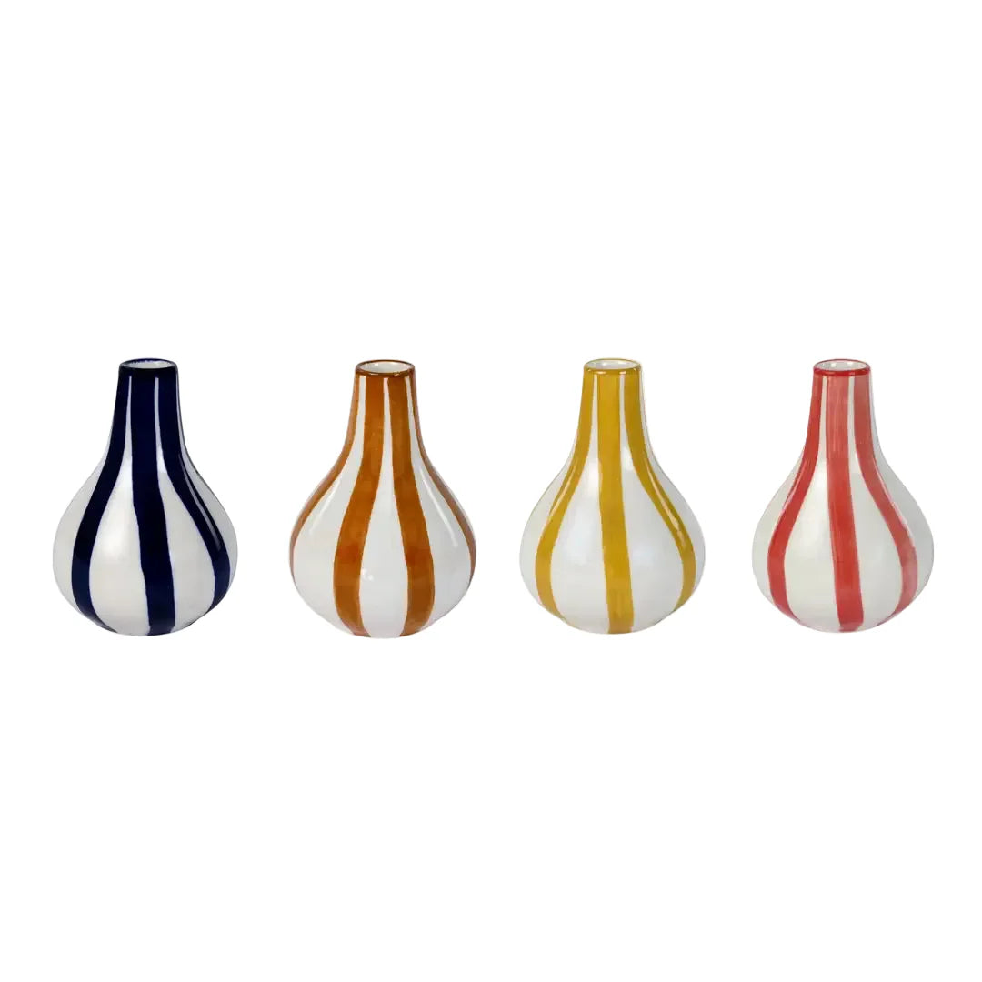 Ceramic Stripe  bud vase, Yellow-  3.5 x 3.5 x 4.75 Inches , Set of 2