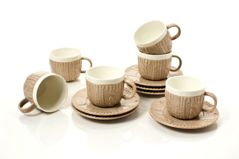 TAUPE ESPRESSO CUPS & SAUCERS 3.5 OZ (Set of 6)