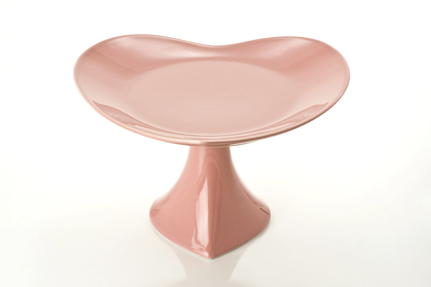 12" FOOTED HEART SHAPED PLATTER - PINK GLAZED