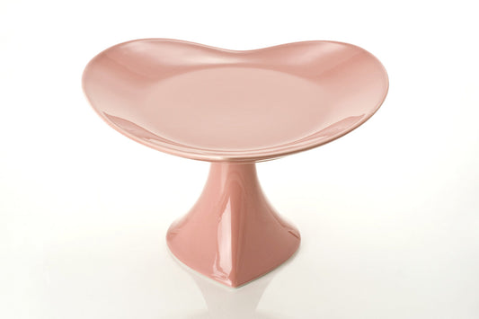 12" FOOTED HEART SHAPED PLATTER - PINK GLAZED