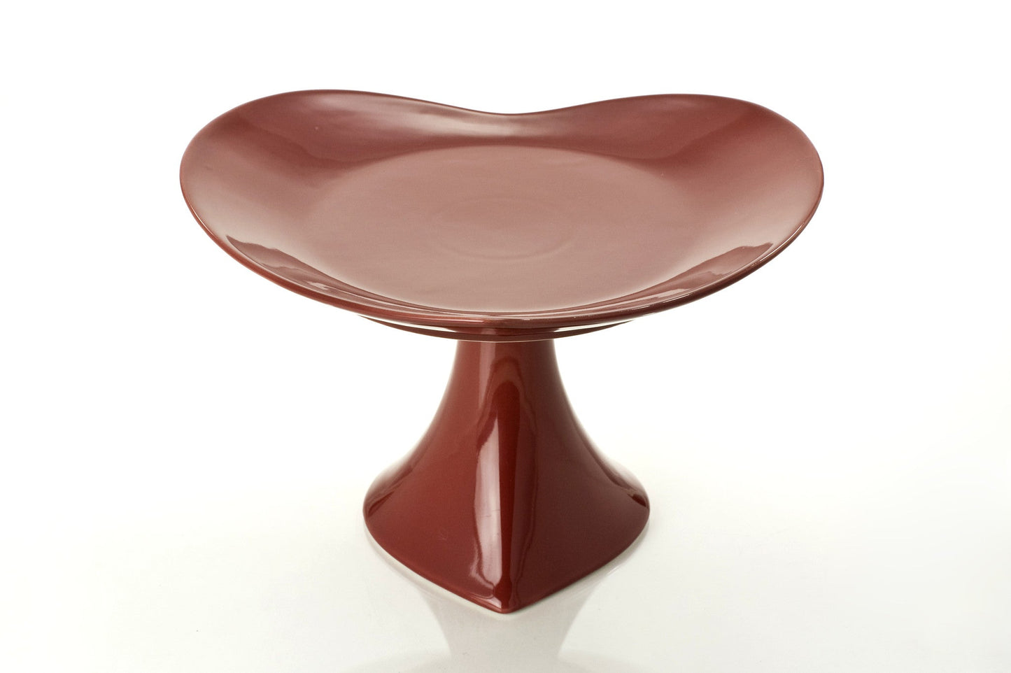 12" FOOTED HEART SHAPED PLATTER - RED GLAZED