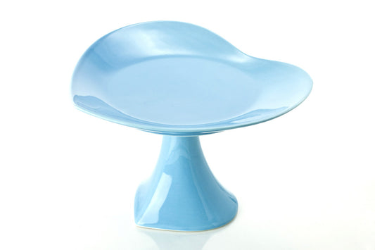 12" FOOTED HEART SHAPED PLATTER - BLUE GLAZED