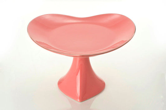 12" FOOTED CAKE PLATE PLATTER pink/platinum