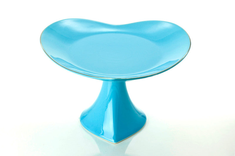 12" FOOTED CAKE PLATE PLATTER blue/platinum