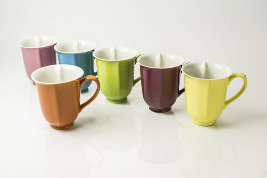 Set of 6 Assorted Glaze Heart Mugs 12oz