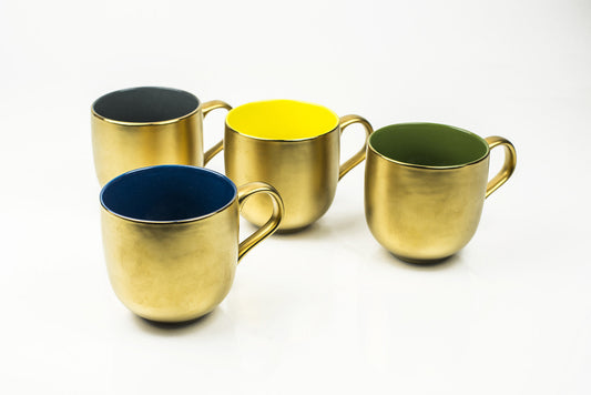 SET OF 4 MUGs ASSORTED/ GOLD
