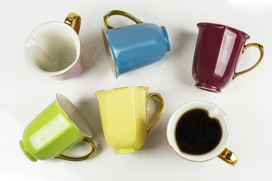 Set of 6 Assorted Gold Heart Mugs 12oz