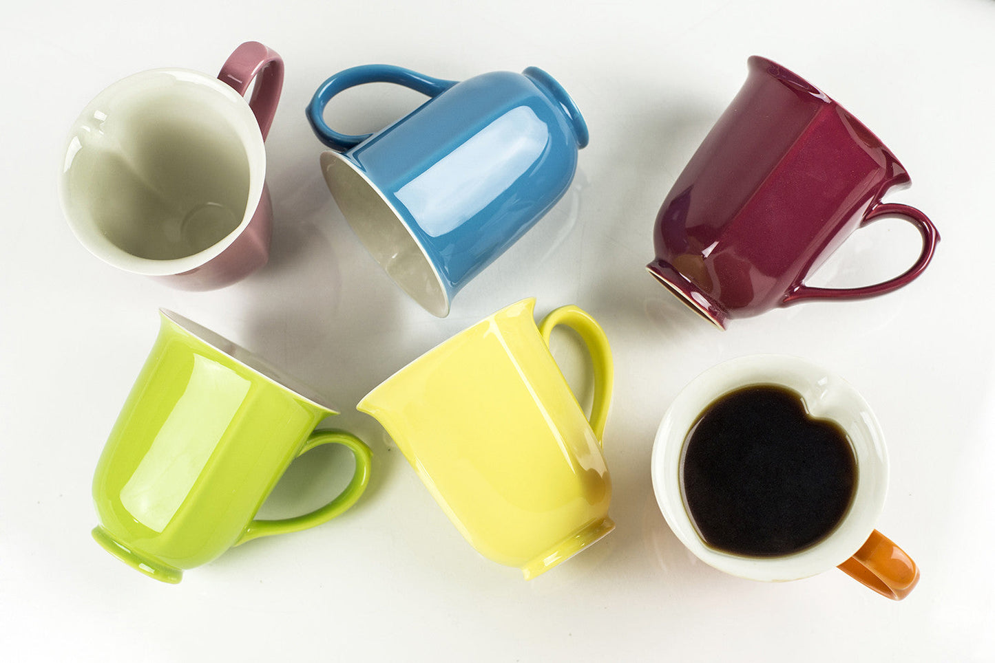 Set of 6 Assorted Glaze Heart Mugs 12oz