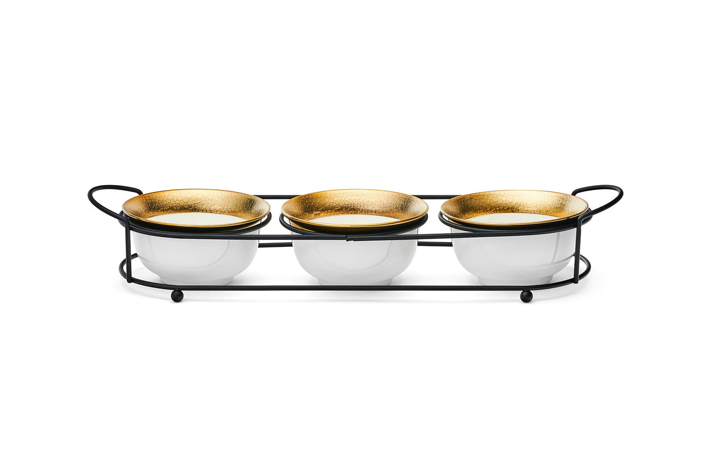 3 BOWLS WITH WIRE STAND