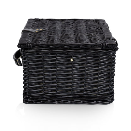 Picnic Basket Set for 2, Black Willow with Beige Accents