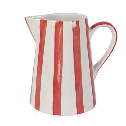 Ceramic Stripe Pitcher, Red- 8.25x8.25x8 Inches