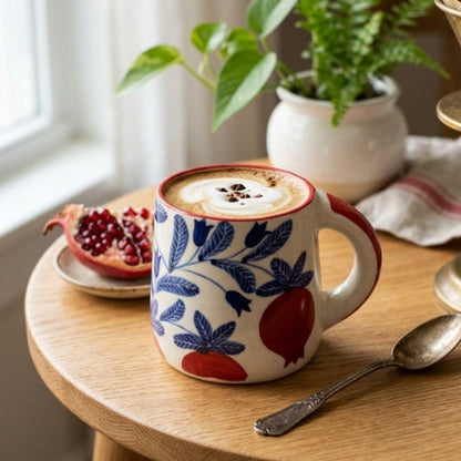 Red Anaar Floral Coffee Mug | Handpainted Ceramic (Set of 2)