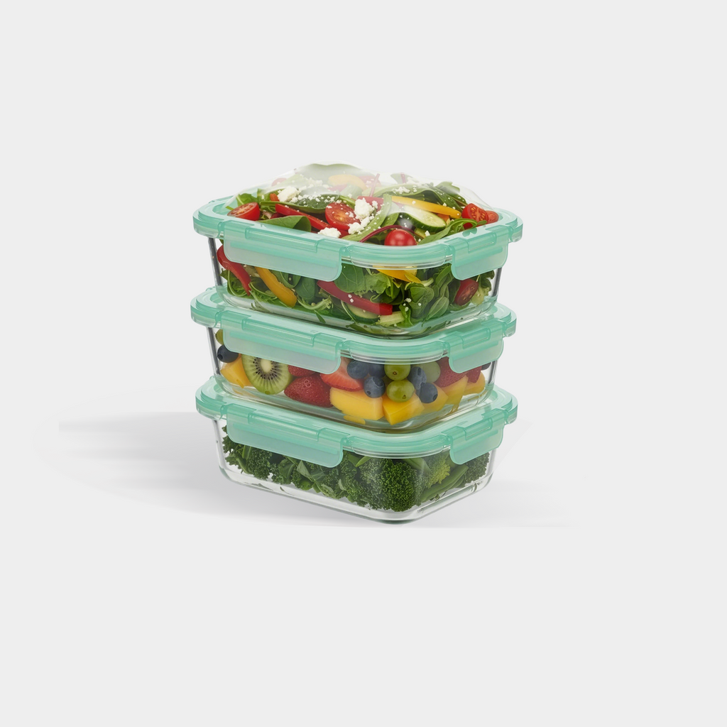 Glass Containers with Flexible Silicone Lids - Set of 3