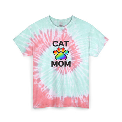 Pride Cat Mom Spiral Tie Dye Tee Unisex Cotton T-Shirt Sizes Small - 2 XL (2 colors)