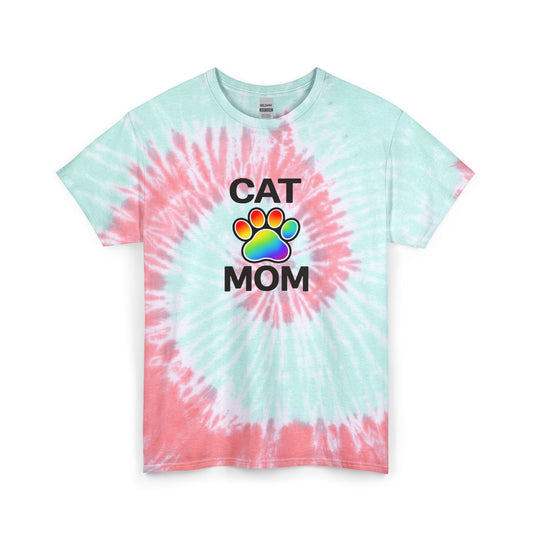 Pride Cat Mom Spiral Tie Dye Tee Unisex Cotton T-Shirt Sizes Small - 2 XL (2 colors)