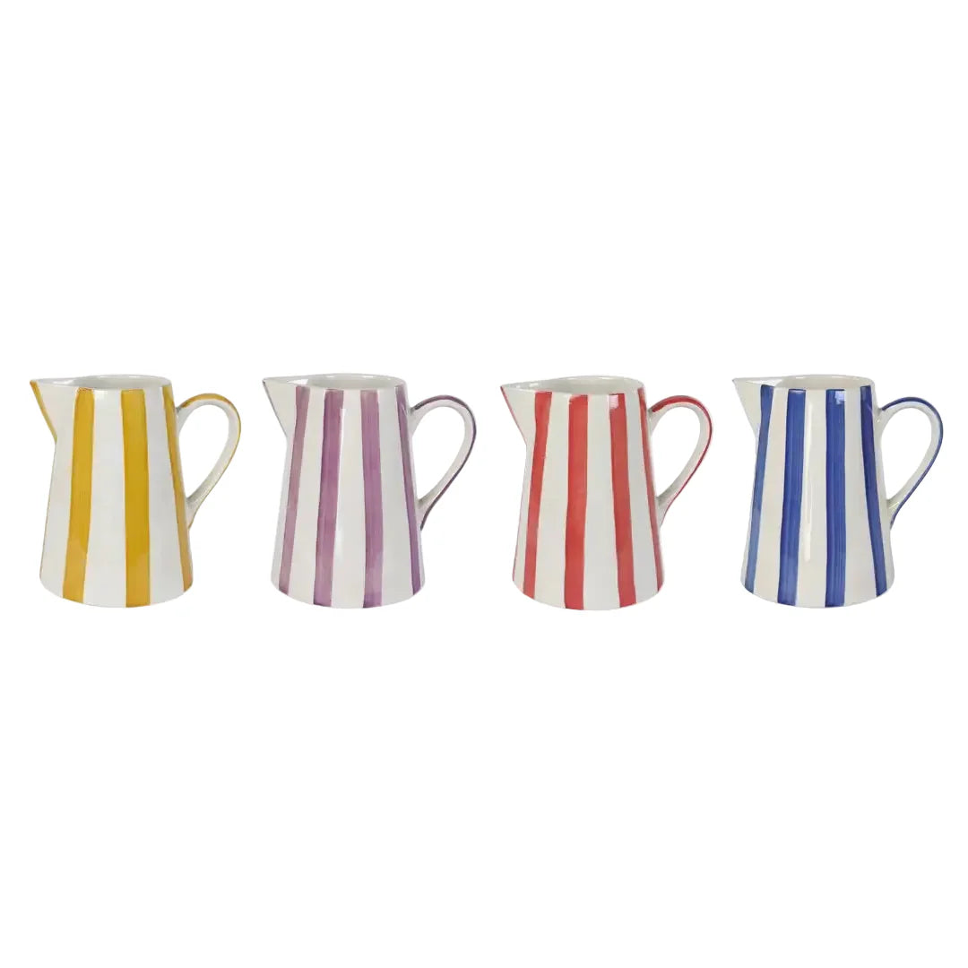 Ceramic Stripe Pitcher, Red- 8.25x8.25x8 Inches