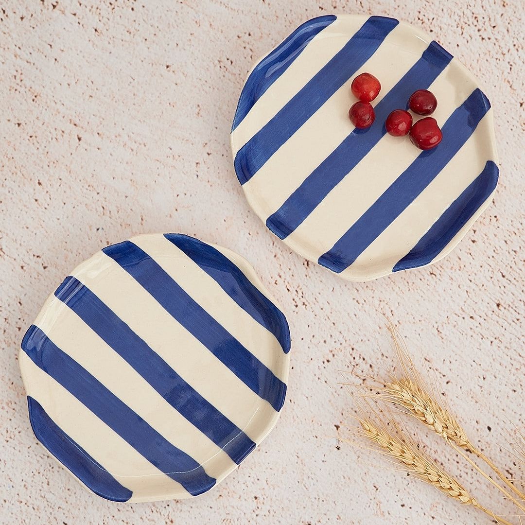 Ceramic Blue stripe plate, 6.3x6.3 Inches