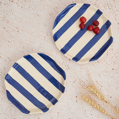 Ceramic Blue stripe plate, 6.3x6.3 Inches