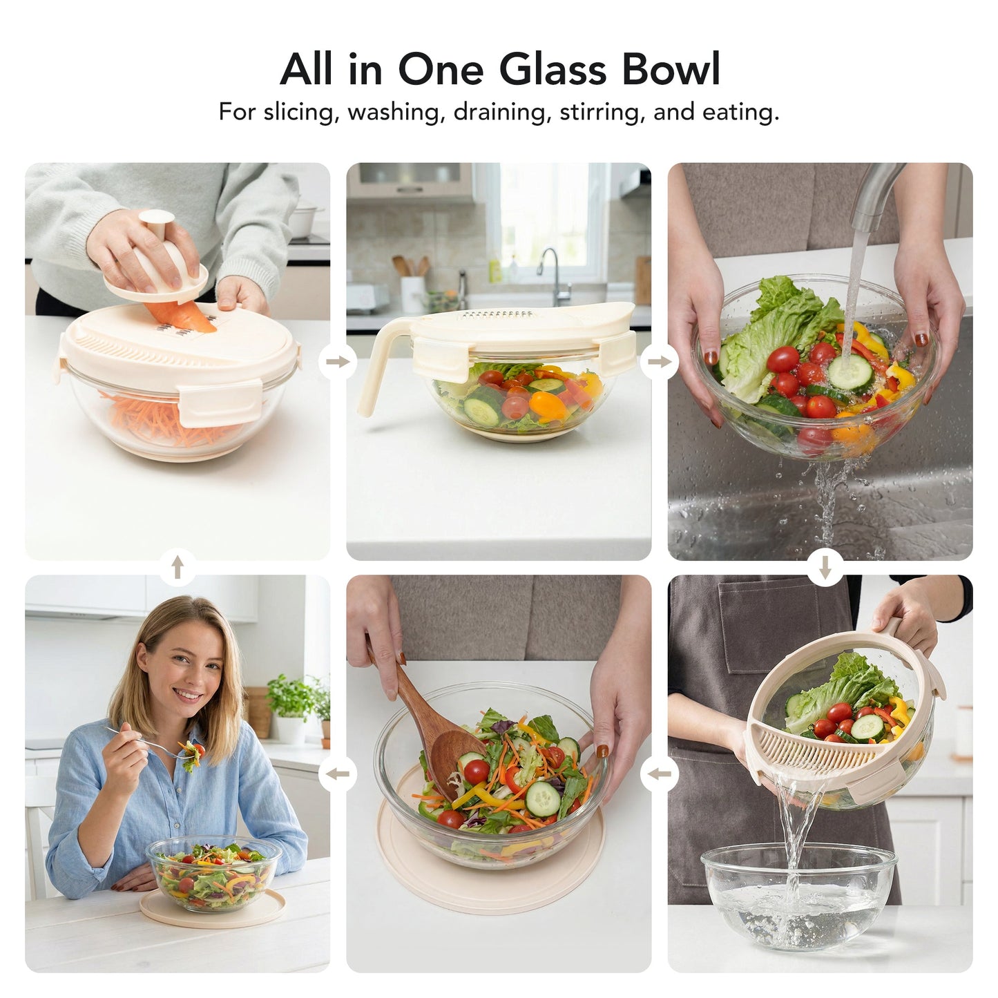 Multipurpose Glass Grater/Salad Bowl