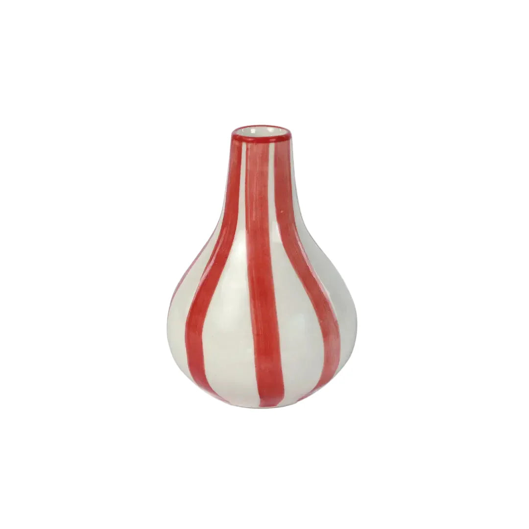 Ceramic Stripe  bud vase, Red -  3.5 x 3.5 x 4.75 Inches