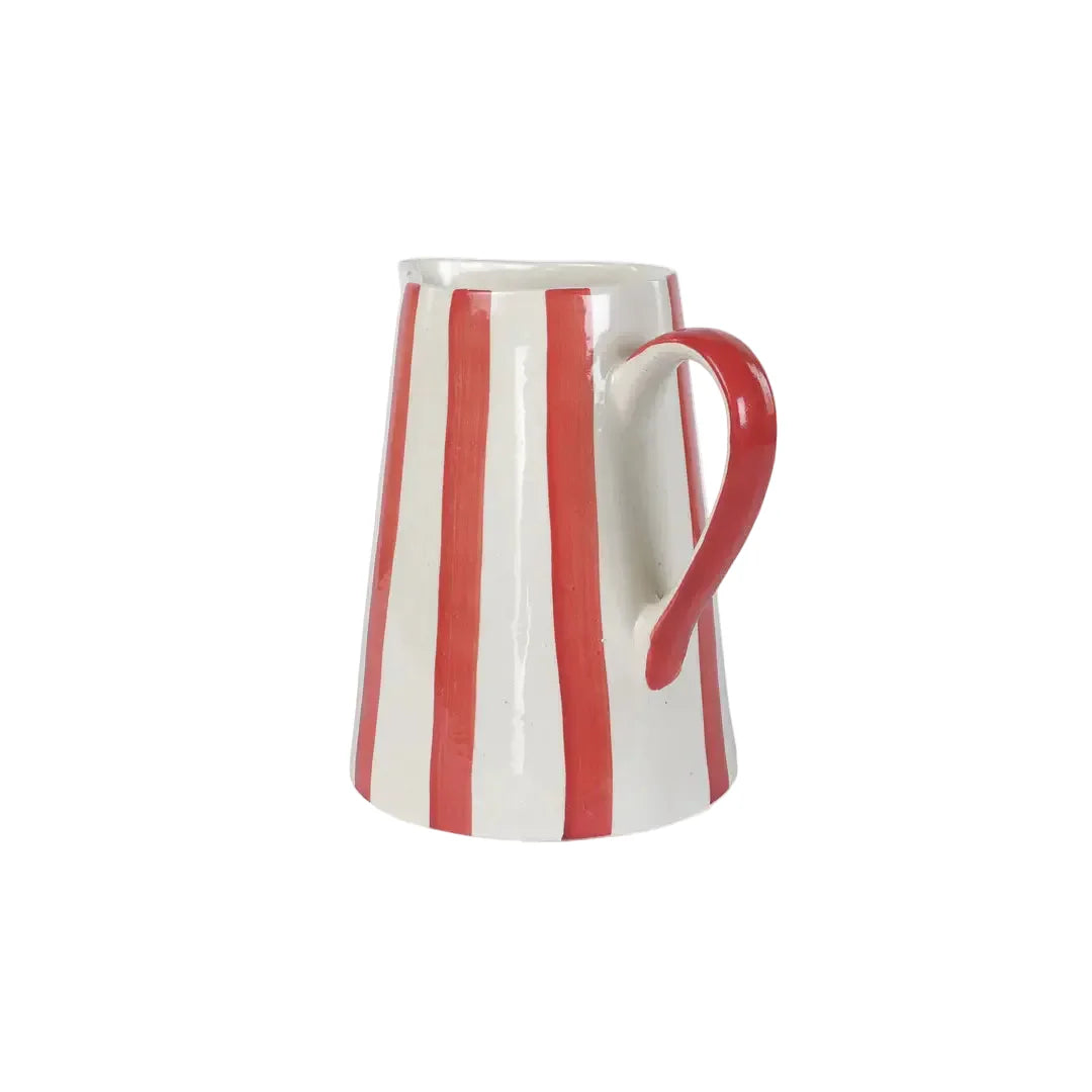Ceramic Stripe Pitcher, Red- 8.25x8.25x8 Inches