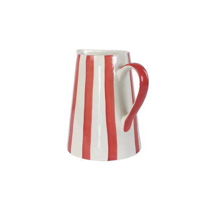 Ceramic Stripe Pitcher, Red- 8.25x8.25x8 Inches
