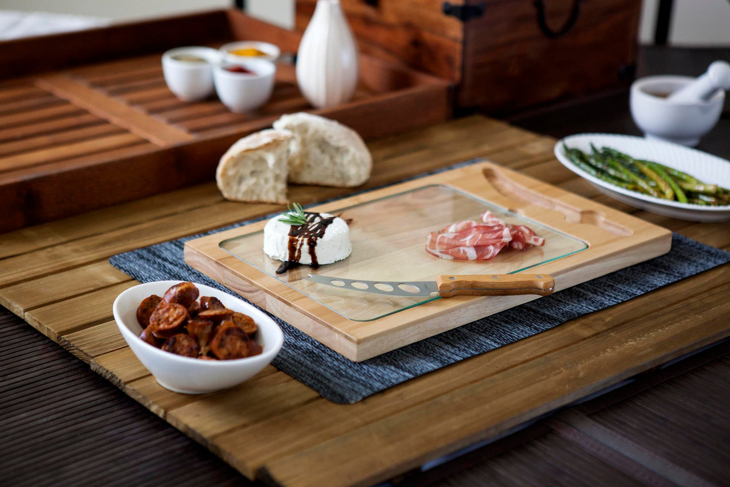 Icon Glass Top Cutting Board & Knife Set