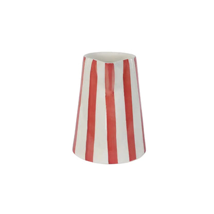 Ceramic Stripe Pitcher, Red- 8.25x8.25x8 Inches