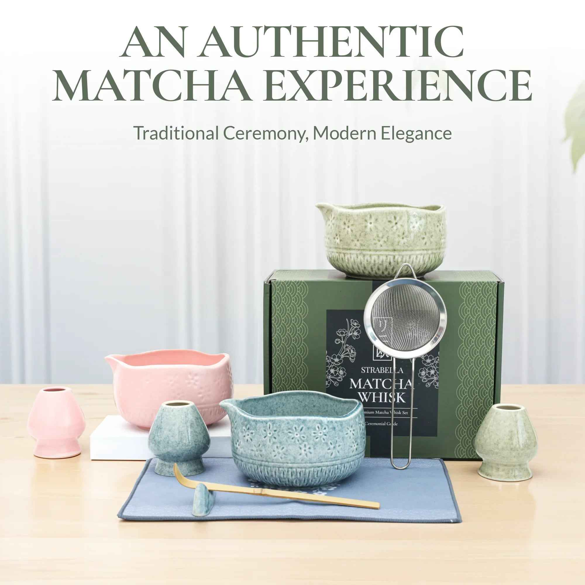 Matcha Whisk Set — Bamboo Chasen + Ceramic Chawan | Strabella
