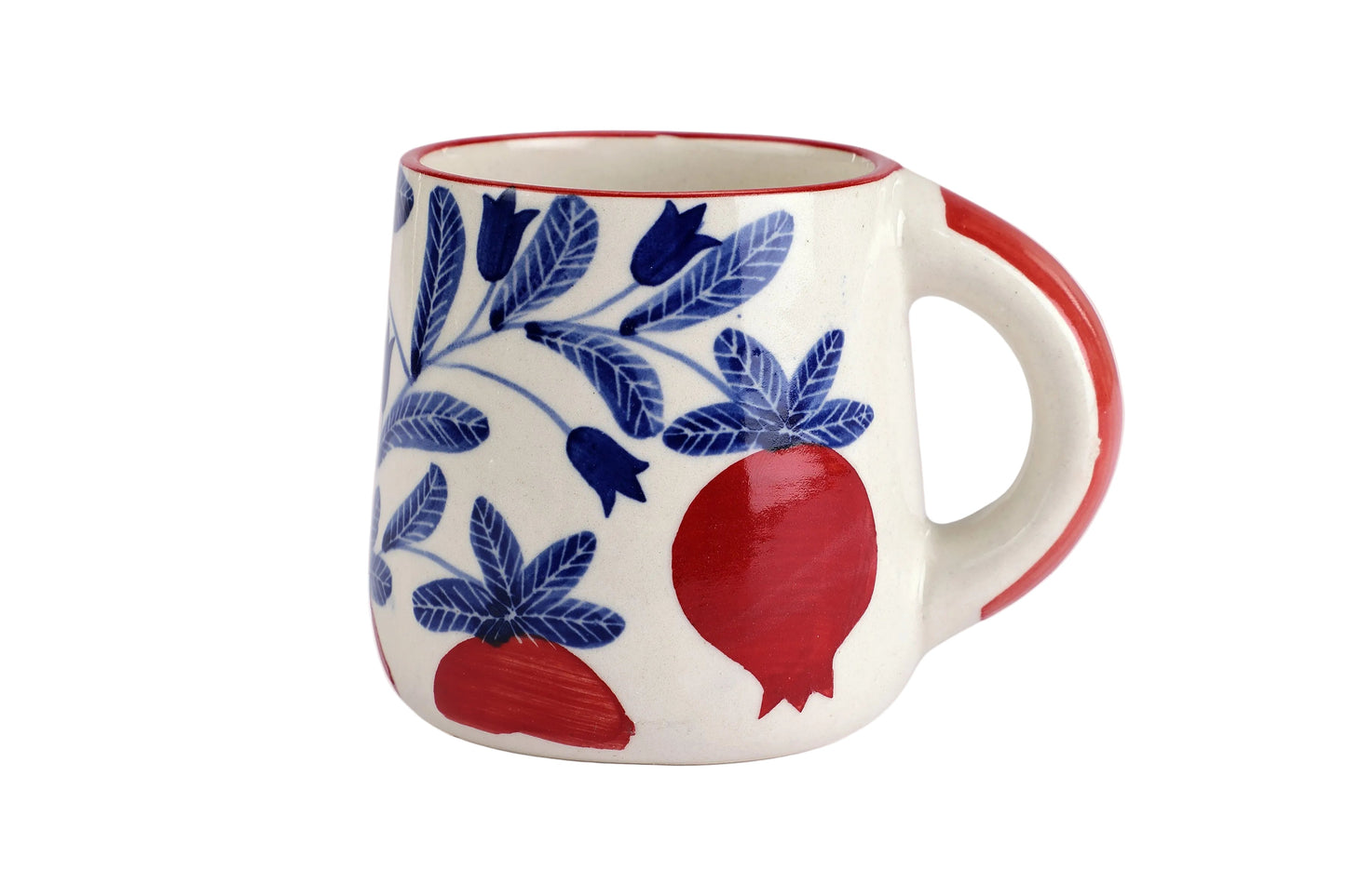 Red Anaar Floral Coffee Mug | Handpainted Ceramic (Set of 2)