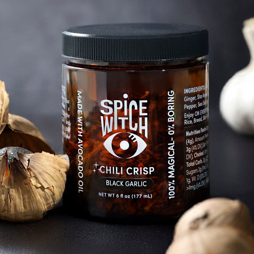 Chili Crisp Black Garlic Flavor- Avocado Oil, Savory Depth, Umami Crunch