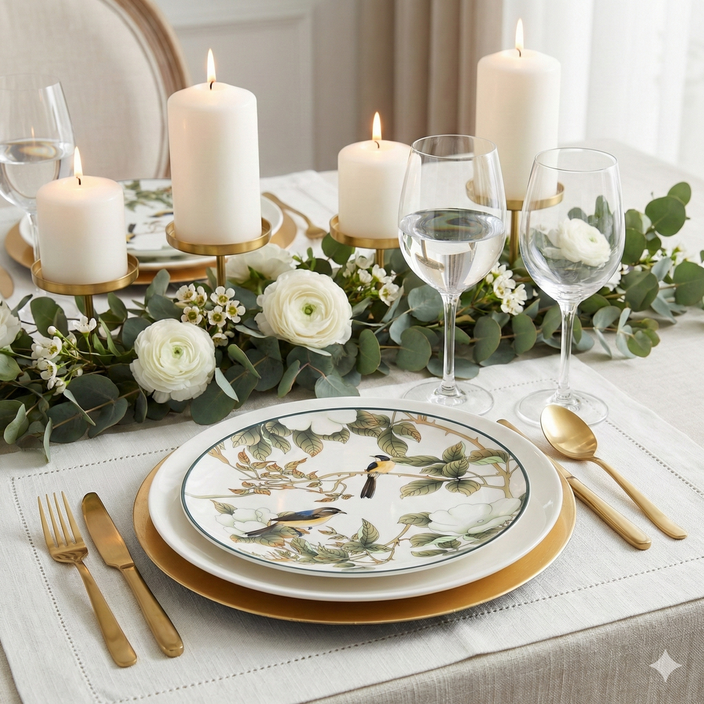 Green Floral Accent Plate - Set of 4