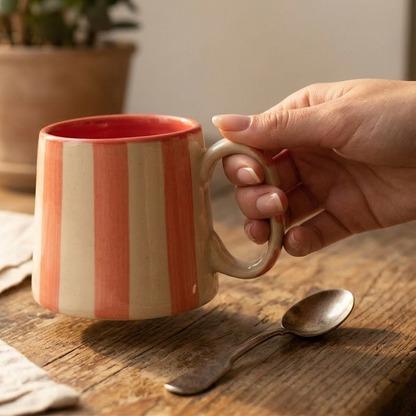 Ceramic Pink Stripe  Coffee cup- 220ml