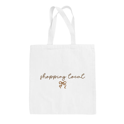 Shopping Local Script + Bow Tote Bag