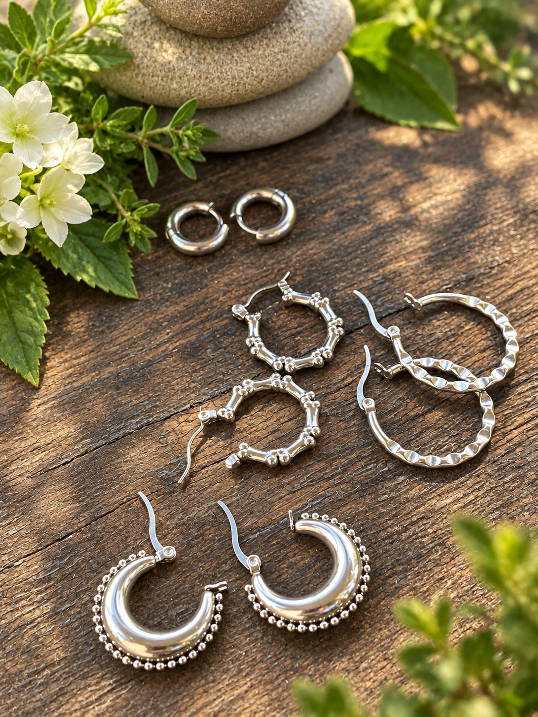 RIVETED MOON HOOPS
