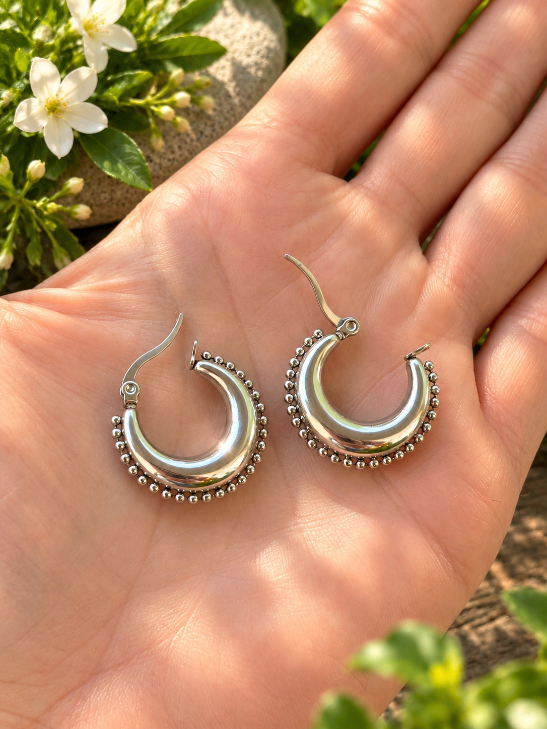 RIVETED MOON HOOPS