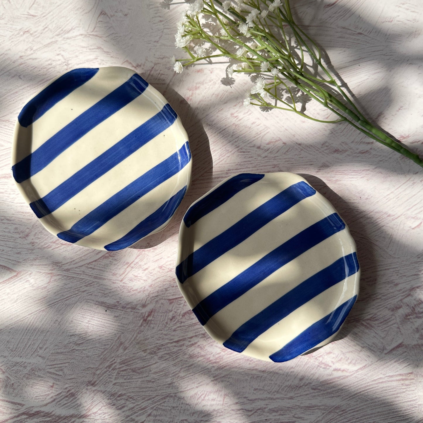 Ceramic Blue stripe plate, 6.3x6.3 Inches