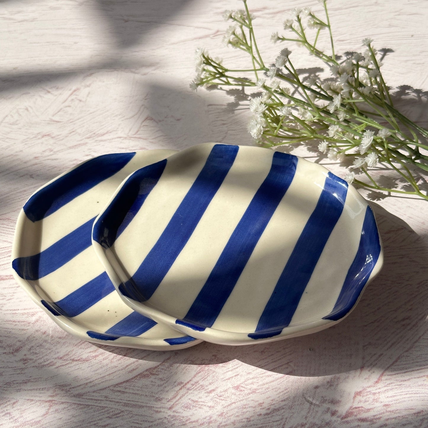 Ceramic Blue stripe plate, 6.3x6.3 Inches