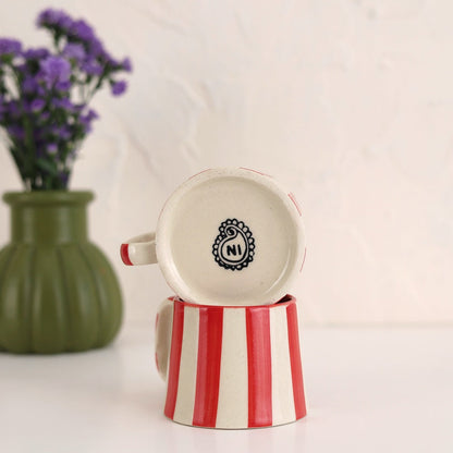Ceramic Red Stripe Coffee cup - 3.5x2.5 Inches ,7.5oz